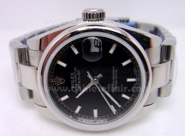 Rolex Datejust Black Face SS Replica Watch Unisex Size